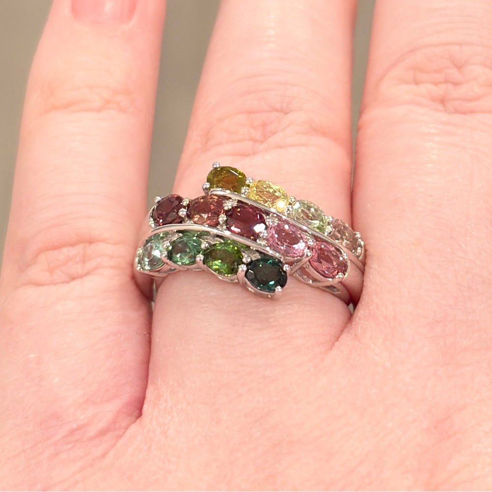 14K Tremonti Rainbow Tourmaline Ring Oval Cut Cluster Yellow Pink Green Blue 7.5 - Picture 3 of 15